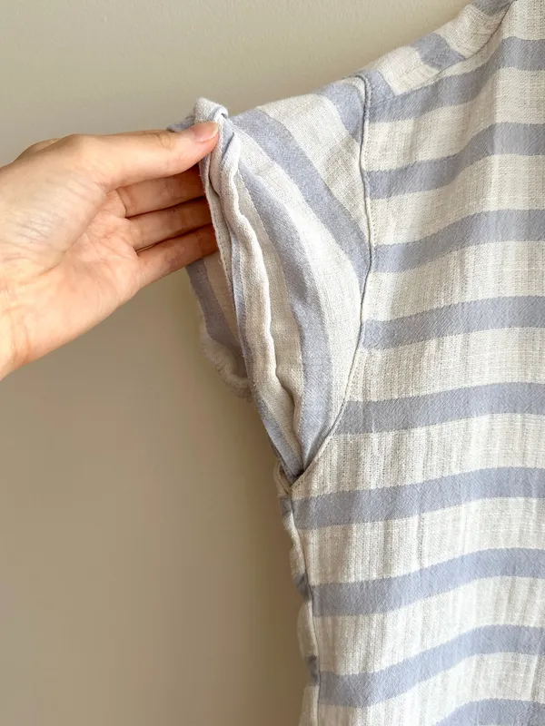 By Together Short Sleeve Button Down Striped Shirt, White/Periwinkle, Size Small - Image 5