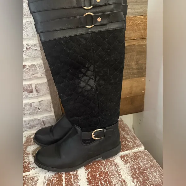 Just Fab Black Quilted Women's Boots - Image 2