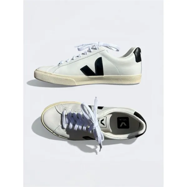 Veja Esplar Leather Sneakers White Black Low Top Lace Up Women’s Size 6 Minimal - Image 2