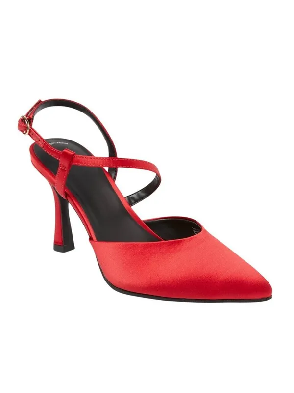 A New Day Womens Rosemary Heels Satin Strappy 94646859 Red 9M - Image 9
