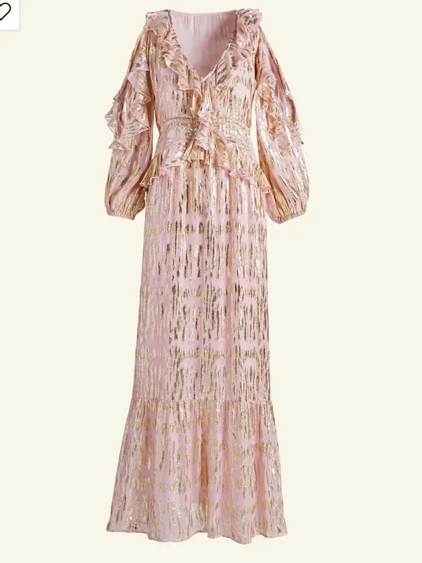 Boston Proper Ruffled Maxi Dress With Lurex Fabric Pink Womens Small - Image 10