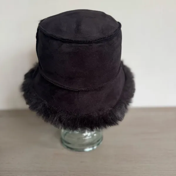 Black Faux Fur Black Bucket Hat Rocker Goth‎ Y2K Reversible? One Size - Image 9