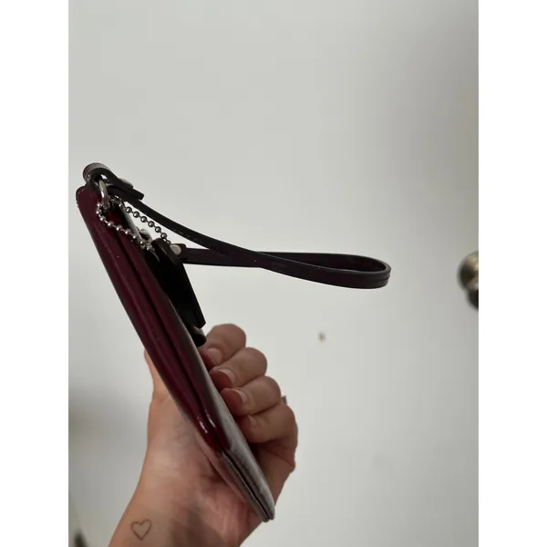 Coach Wristlet Patent Leather F52137 Maroon Burgundy Bow Small Handbag Sherry - Image 11