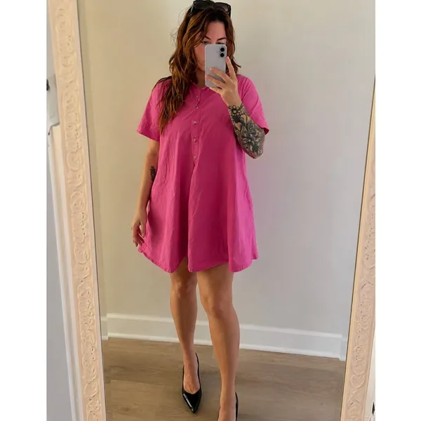 ANTHROPOLOGIE Pollie Short Sleeve Swing Tunic Mini Dress in Pink Size Medium - Image 4