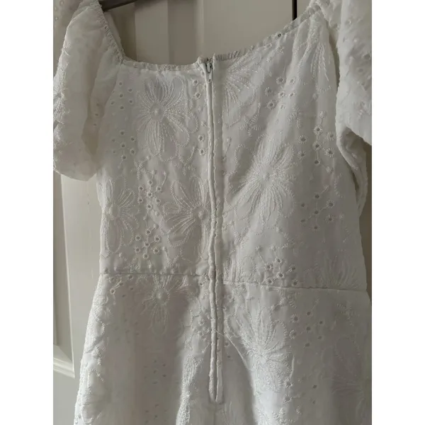 Trixxi White Puff Sleeve Eyelet Dress M - Image 8