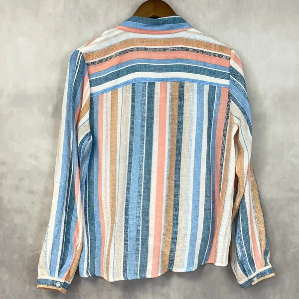 Beachy Striped Button‎ Front Shirt Women Medium Coastal Preppy Resort - Image 4