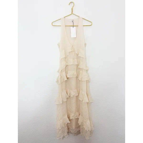 Zara Chiffon Ruffled Cream Midi Dress 4772/314 NWT Size Small Boho Romantic - Image 4