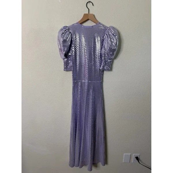 NWT ROTATE Birger Christensen Sierina Sequin Puff Sleeve Ruched Dress Lavender 0 - Image 16