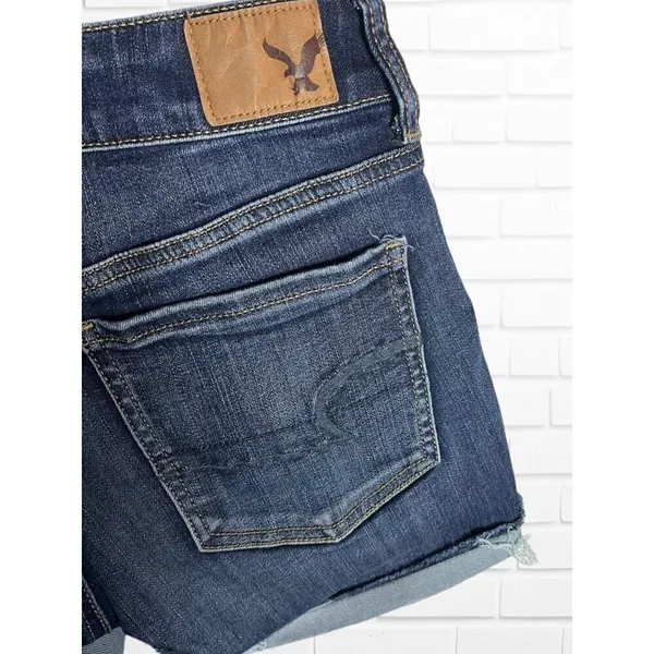 American Eagle Women's 2 Midi Rolled Hem Jean Shorts Super Stretch‎ Denim Café - Image 5