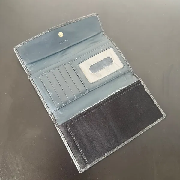 Lodis Black Leather Trifold Wallet Perforated‎ Flap Pocket Envelope Card Case ID - Image 7