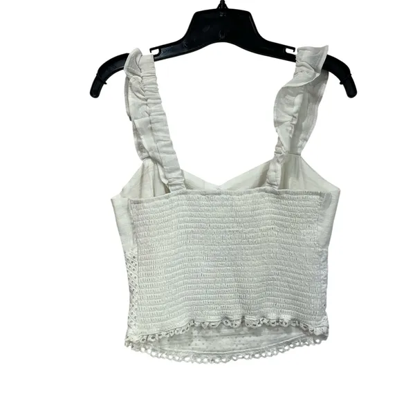Heartloom Eyelet Ruffle Strap Top‎ Size M White Cotton Blend Boho Feminine - Image 2