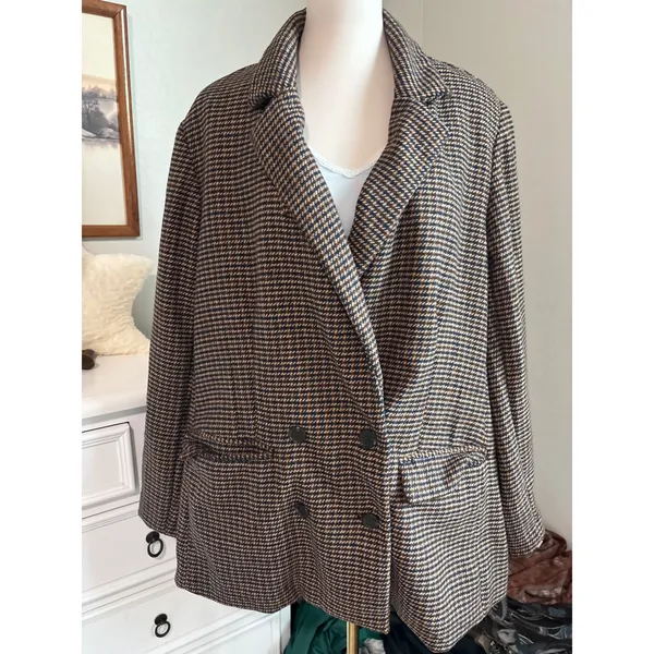 Old Navy Plaid dark academia Blazer Jacket xxl Brown Houndstooth Double Breasted Oversize - Image 3