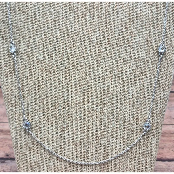 Ann Taylor Silver-Tone Long Chain Necklace With Clear Crystal Accents 36 Inches - Image 5