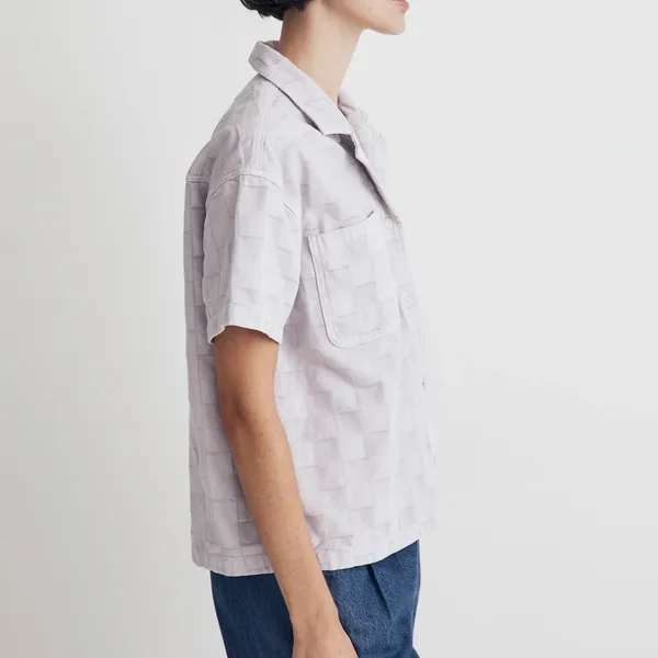 Madewell Garment Dyed Checkerboard Button Up Shirt NL027 Dusty Lavender Size XXL - Image 2