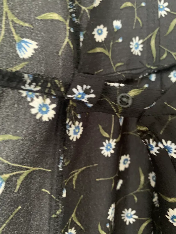 Divided Black Floral Wrap Dress - Image 6
