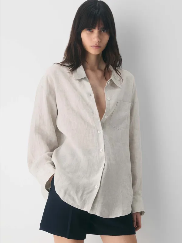 Aritzia Wilfred Reminisce Relaxed Linen Shirt Oversized Undyed Ecru - Image 5