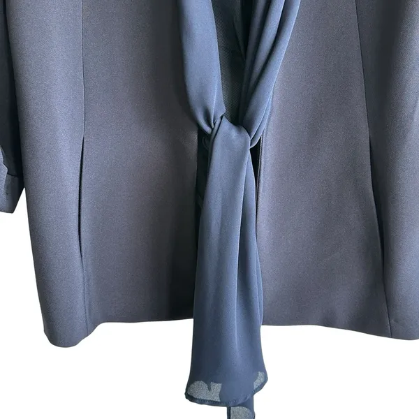 Zara Blazer Sz L Navy Blue Jacket Scarf Tie Women’s Preppy Workwear - Image 5