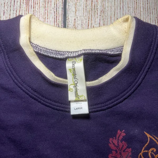 VTG 90s Purple Leaf‎ Print Sweater Womens L Sweatshirt Cozy Grannycore Nature - Image 4