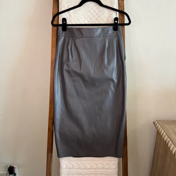 NWT NUDE Asphalt Grey Faux Leather Faux Wrap Midi Skirt - Image 6