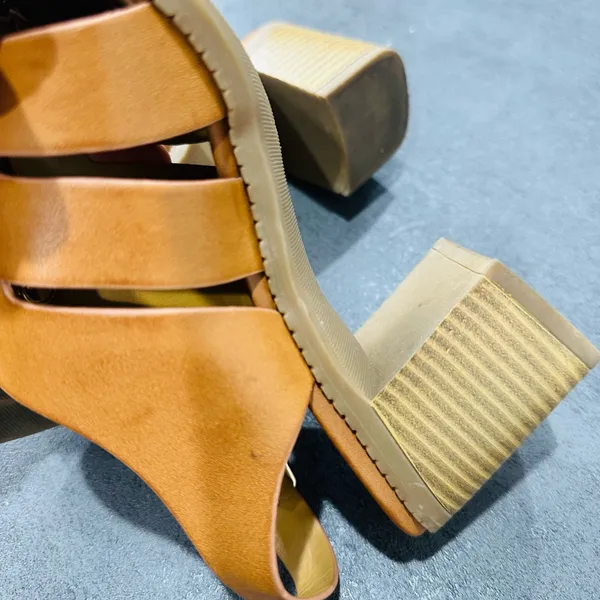 Elegant Tan Lace-Up Heeled Sandals - Image 6