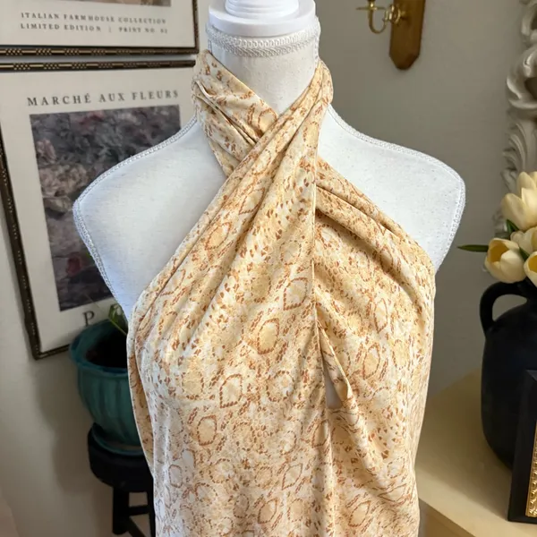 SHOW ME YOUR MUMU Jasmine‎ Halter Midi Dress In Desert Snake Size Large - Image 5