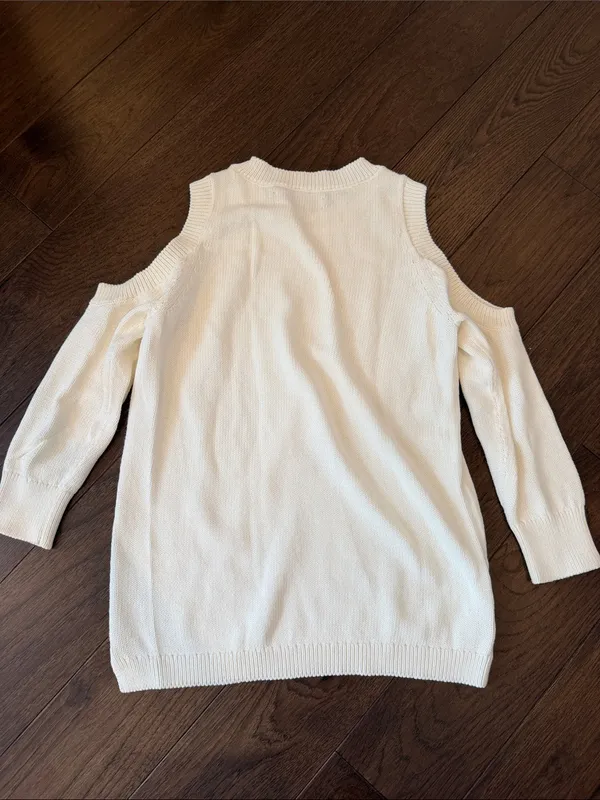LOFT Cream Cold-Shoulder Knit Sweater Size XS - C54-149 - Image 6