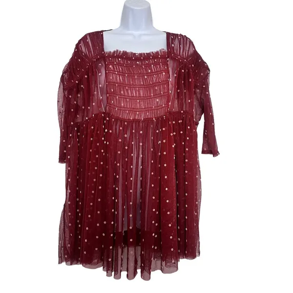 Free People Saya polka dot Sheer Mesh Tulle Baby doll Dress Size S - Image 2