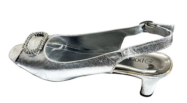 Dooabllo Women’s Vintage Style Silver Peep- Toe Rhinestone Slingback Heels - Image 3