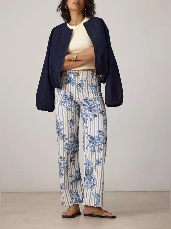 NWT Anthropologie Maeve The Colette High-Rise Wide-Leg Jeans- Floral Stripe - 25 - Image 5