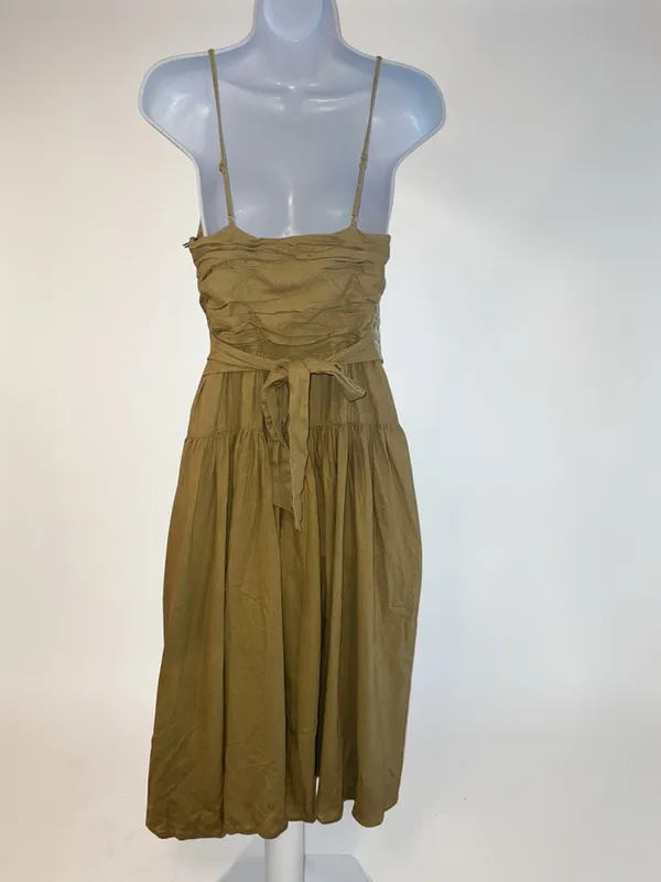 Toccin- Ruched Bodice Tie Midi Dress in Tan Size 4 - Image 6