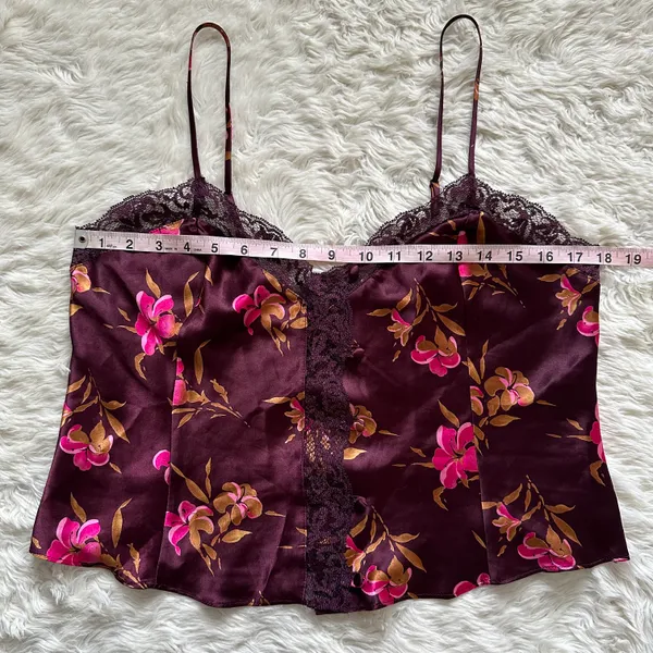 Victoria’s Secret Cami Vintage Gold Label Lace Trim Button Front Floral Purple M - Image 10