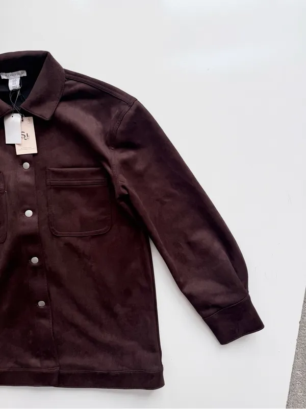 NWT Sincerely Jules Brown Faux Suede Overshirt Size M - Image 3