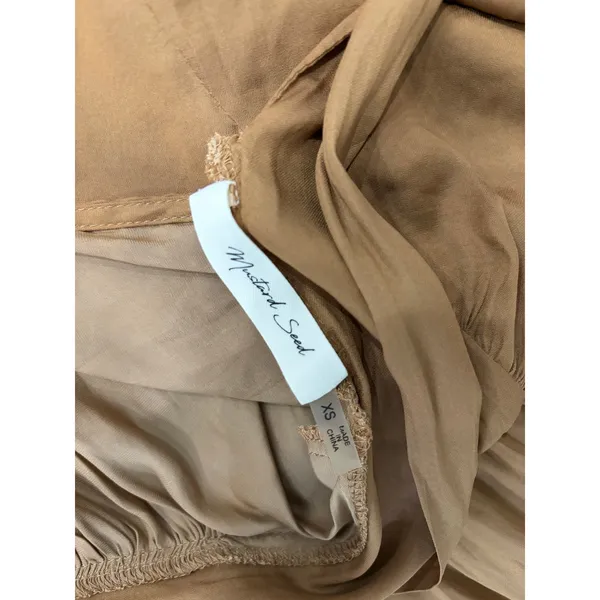 Mustard Seed Dress XS Tan High Low Tiered Boho Long Sleeve Mini - Image 6