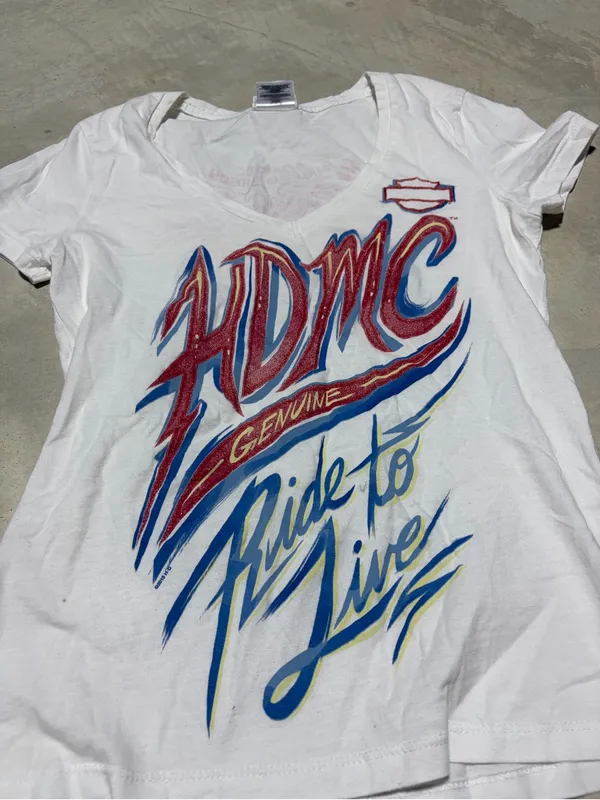 Harley Davidson White Graphic V-Neck Tee ride to Live XS Florida - Image 2