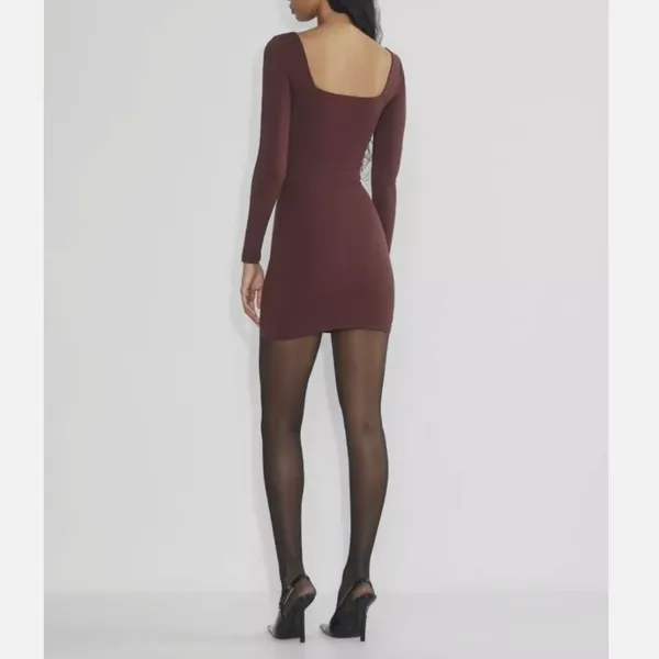 New Without Tags BROWN Babaton Contour Square Neck Long Sleeve Mini Dress - Image 4