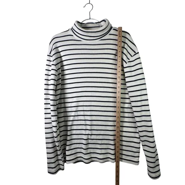 Polo Ralph Lauren Cotton Turtleneck‎ Sweater Womens Large Navy Ivory Stripe - Image 8