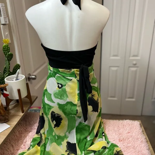 Bisou Bisou Miss Bisou Green Abstract Floral Halter Neck A-Line Maxi Dress Size S - Image 5