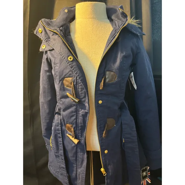 Charlotte Russe Miss London Navy Blue Faux Fur Hood Toggle Parka Jacket Sm NEW - Image 2