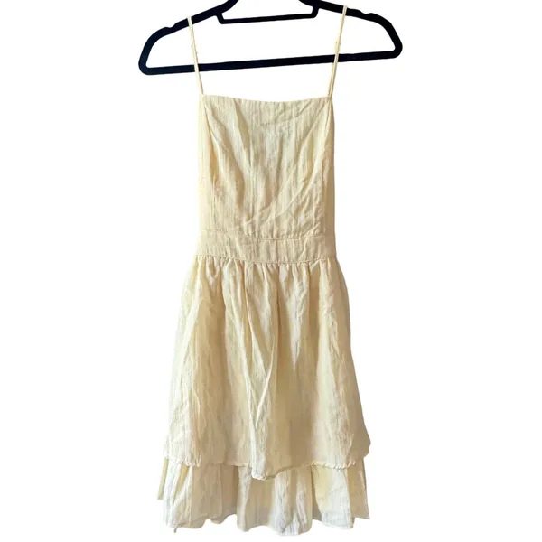 Altar'd State NWT Cottagecore Yellow Pinstripe Tiered Mini Dress L Coquette Romantic Whimsy - Image 3
