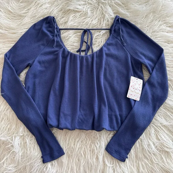 Free People We The Free Bondi Thermal Long Sleeve Top True Blue Size XS - Image 2