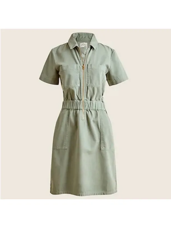 J.Crew Utility Shirt Dress‎ Size 8 Green Zip Front - Image 3
