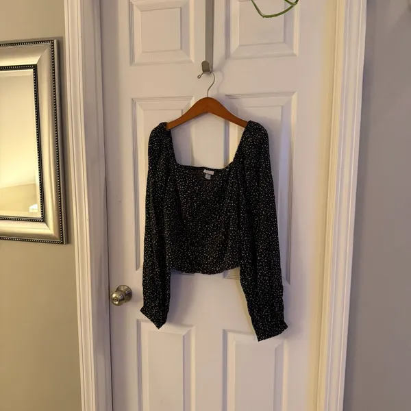 Medium Cropped Target Black A New Day Long Sleeve Black Polka Dot Blouse - Image 2