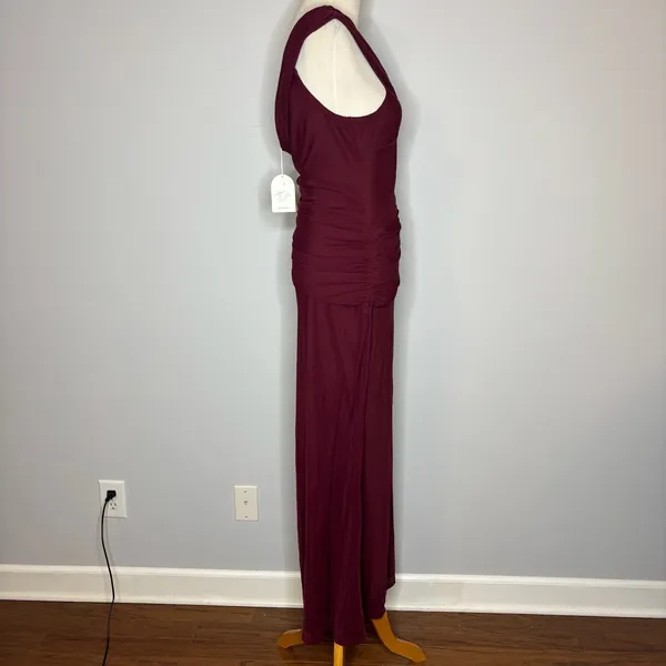 Fortunate One - Maroon Dahlia One Shoulder Mesh Maxi Dress - Image 6