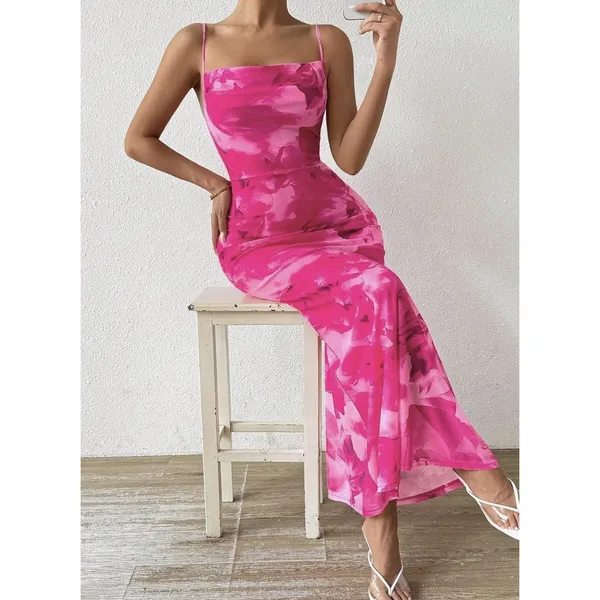 LIGHT DOT Summer Printed Maxi Dress Fuchsia PinkWomen’s M - Image 2