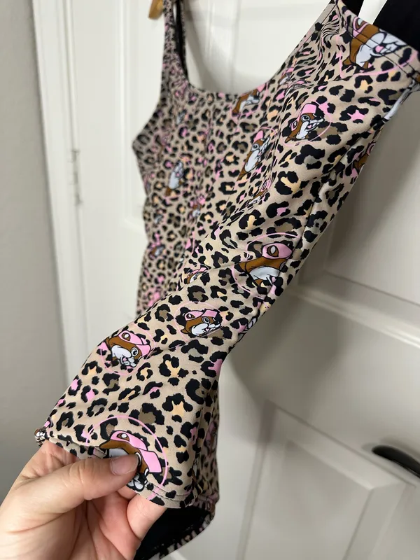 Buccees Tan Pink Cheetah Print Beaver Logo All Over One Piece Swimsuit XS Texas - Image 5
