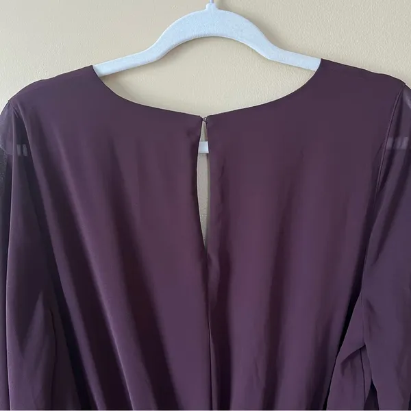 Elegant Deep Purple Sheer Long-Sleeve Dress - Image 7