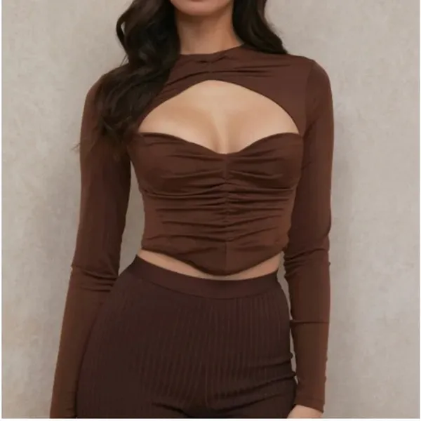 House of CB Natelle Chocolate Brown Corset Longsleeve Top Womens XS - Image 16