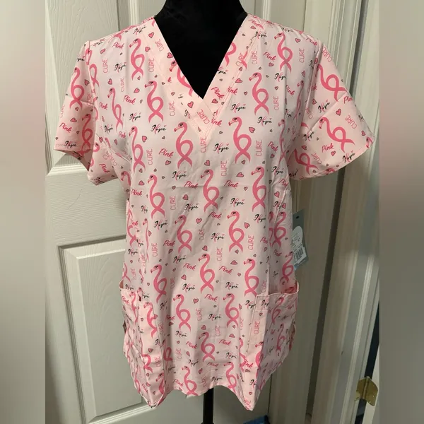 NWT Maevn Pink, Cure, Hope Breast Cancer Awareness Scrub Shirt Top - Image 2