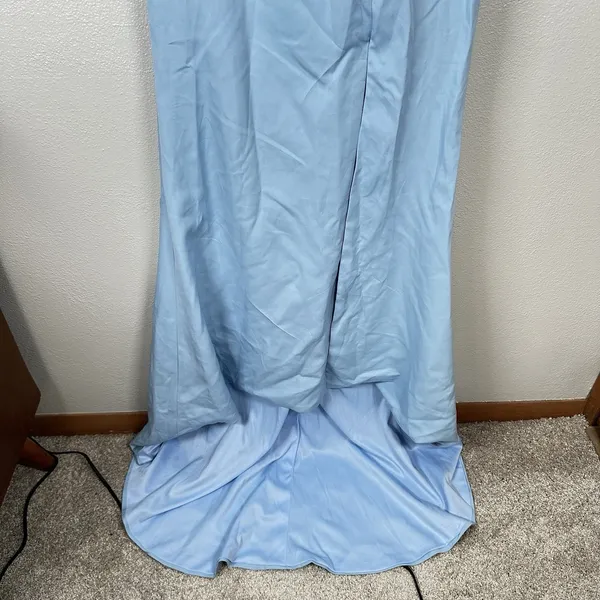 NEW Cocomelody Formal Gown Womens 2? Ice Blue Rosette Strapless Maxi Train Prom - Image 3