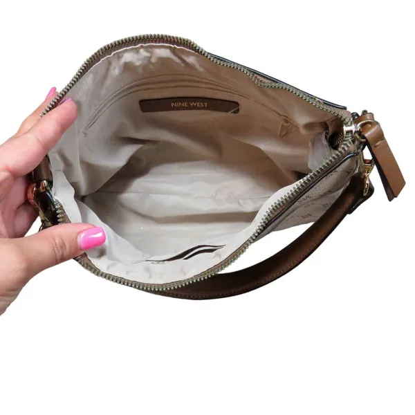Y2K Vintage Nine West Monogram Cream Brown Shoulder Bag Baguette Bag - Image 5